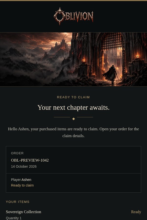 Items ready to claim email preview