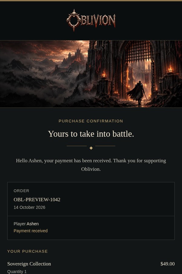 Purchase confirmation email preview